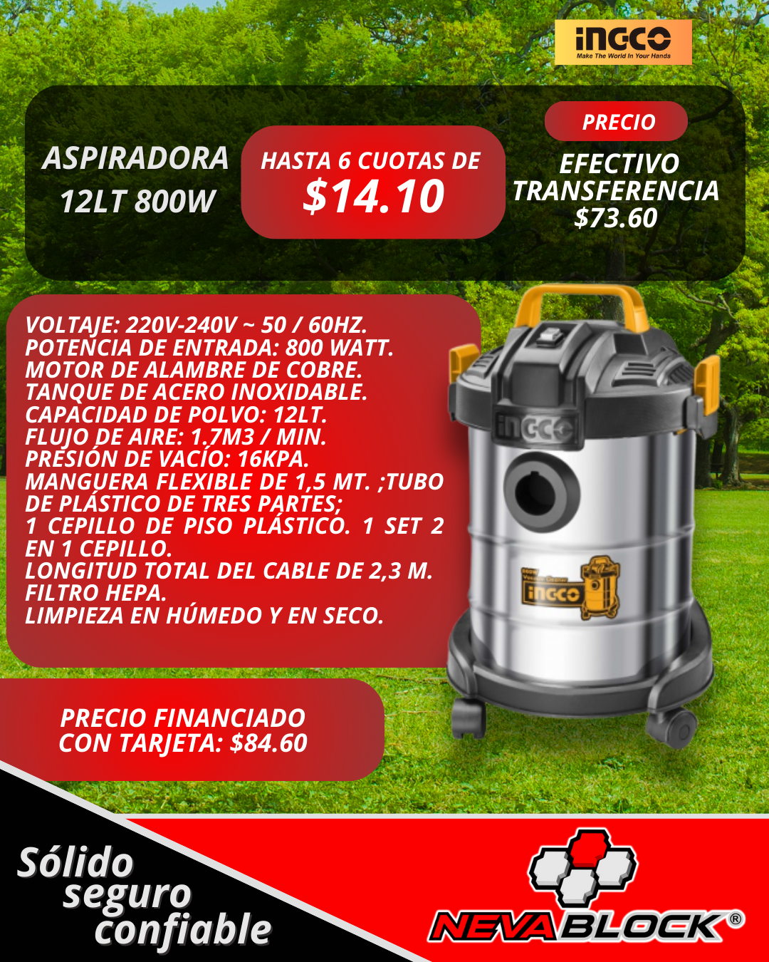 ASPIRADORA 12LT 800W